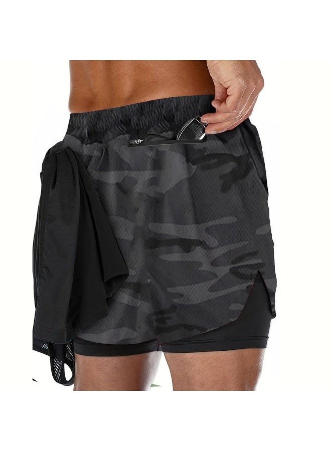 ناكسوس شورتات رياضية للرجال، شورتات رياضية للجري للرجال، شورتات رياضية برباط للرجال، شورتات رياضية فضفاضة بطبقتين وأربعة جيوب - Image 3